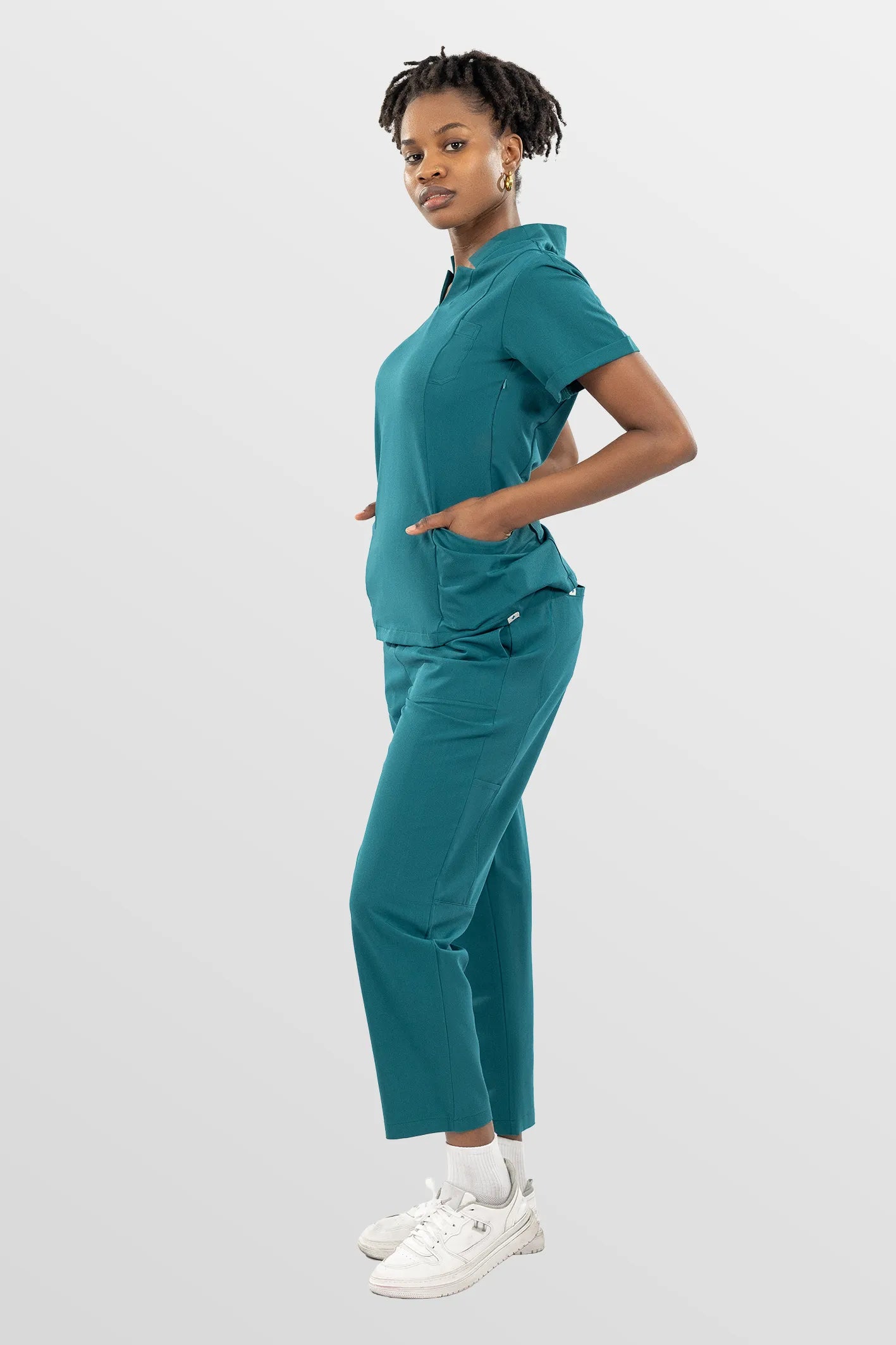 Mint Green Eipnare Women's V-Neck Split 9-Pocket Slim Fit Scrub Set - Stretch Medical Scrubs for Women