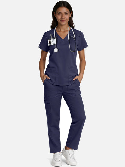 Navy Blue – Eadflie Women's Woven V-Neck Uniform Set – Straight-Leg Structured – product image 01
