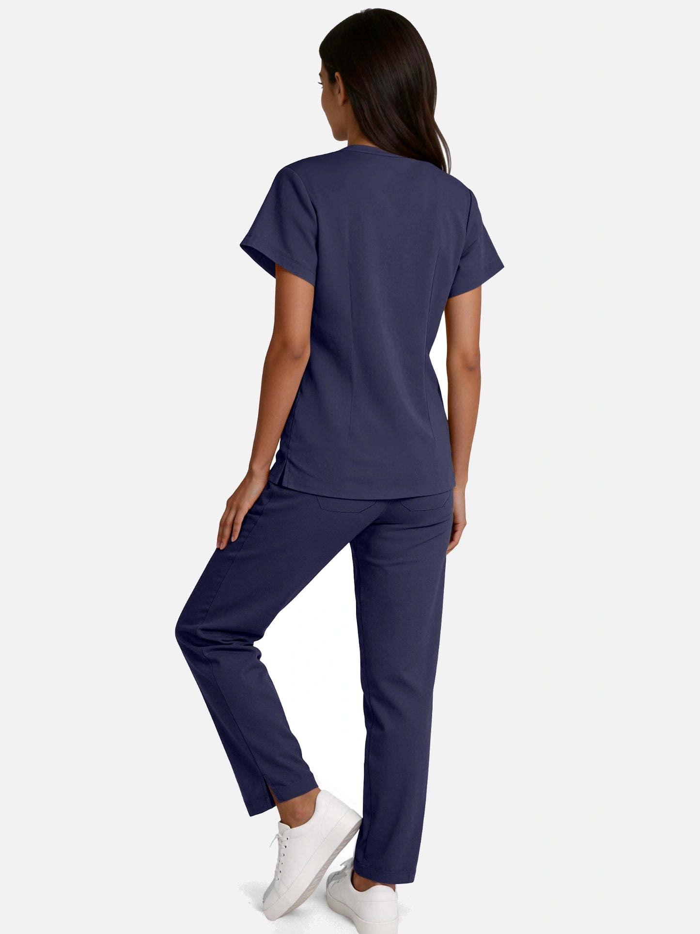 Navy Blue – Eadflie Women's Woven V-Neck Uniform Set – Straight-Leg Structured – product image 02