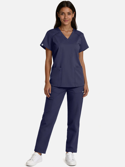 Navy Blue – Eadflie Women's Woven V-Neck Uniform Set – Straight-Leg Structured – product image 03
