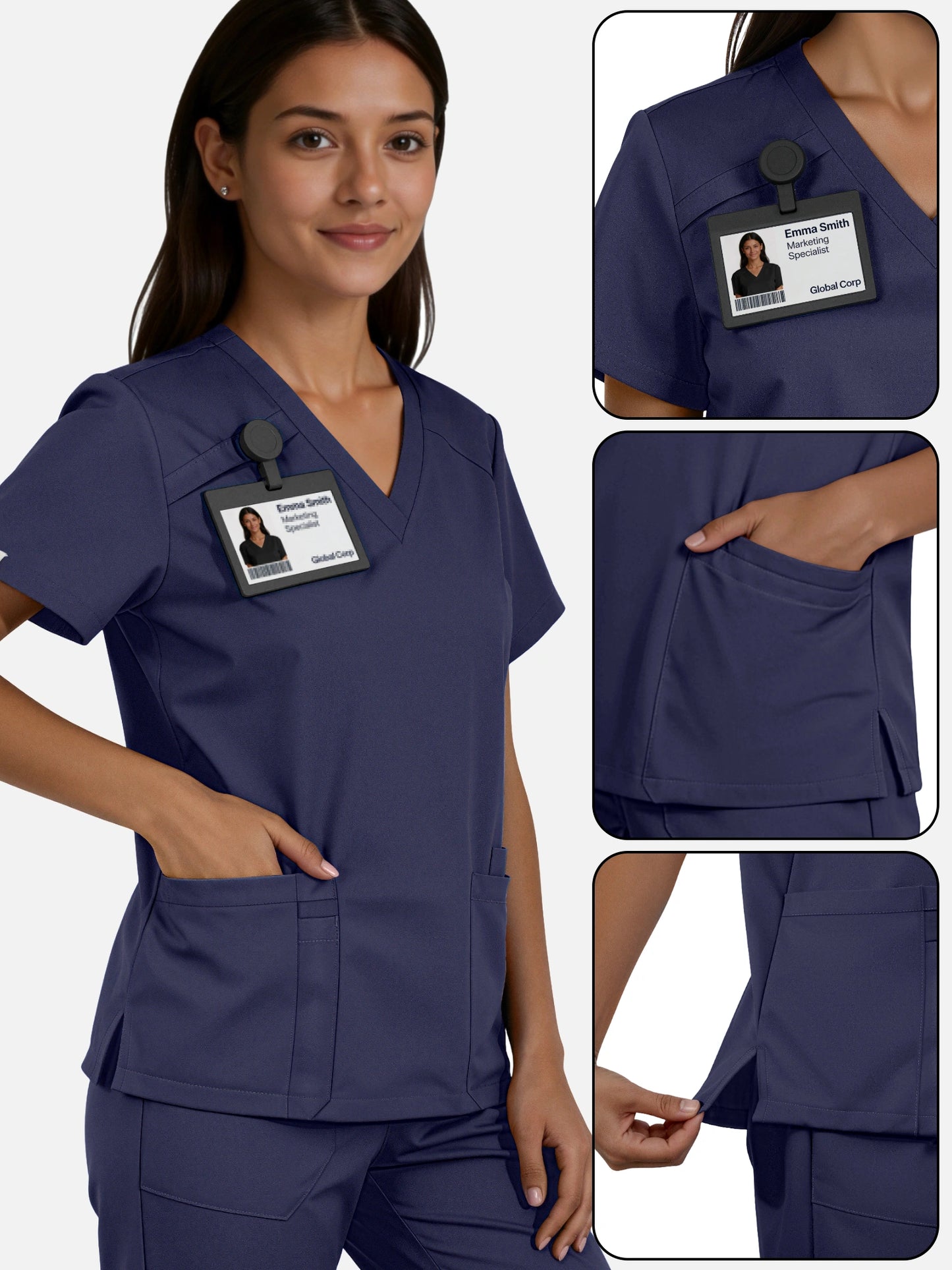 Navy Blue – Eadflie Women's Woven V-Neck Uniform Set – Straight-Leg Structured – product image 04