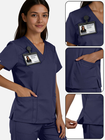 Navy Blue – Eadflie Women's Woven V-Neck Uniform Set – Straight-Leg Structured – product image 04