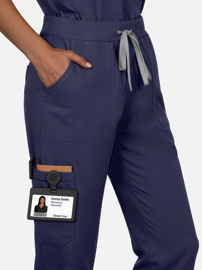 Navy Blue – Eadflie Women's Woven V-Neck Uniform Set – Straight-Leg Structured – product image 05