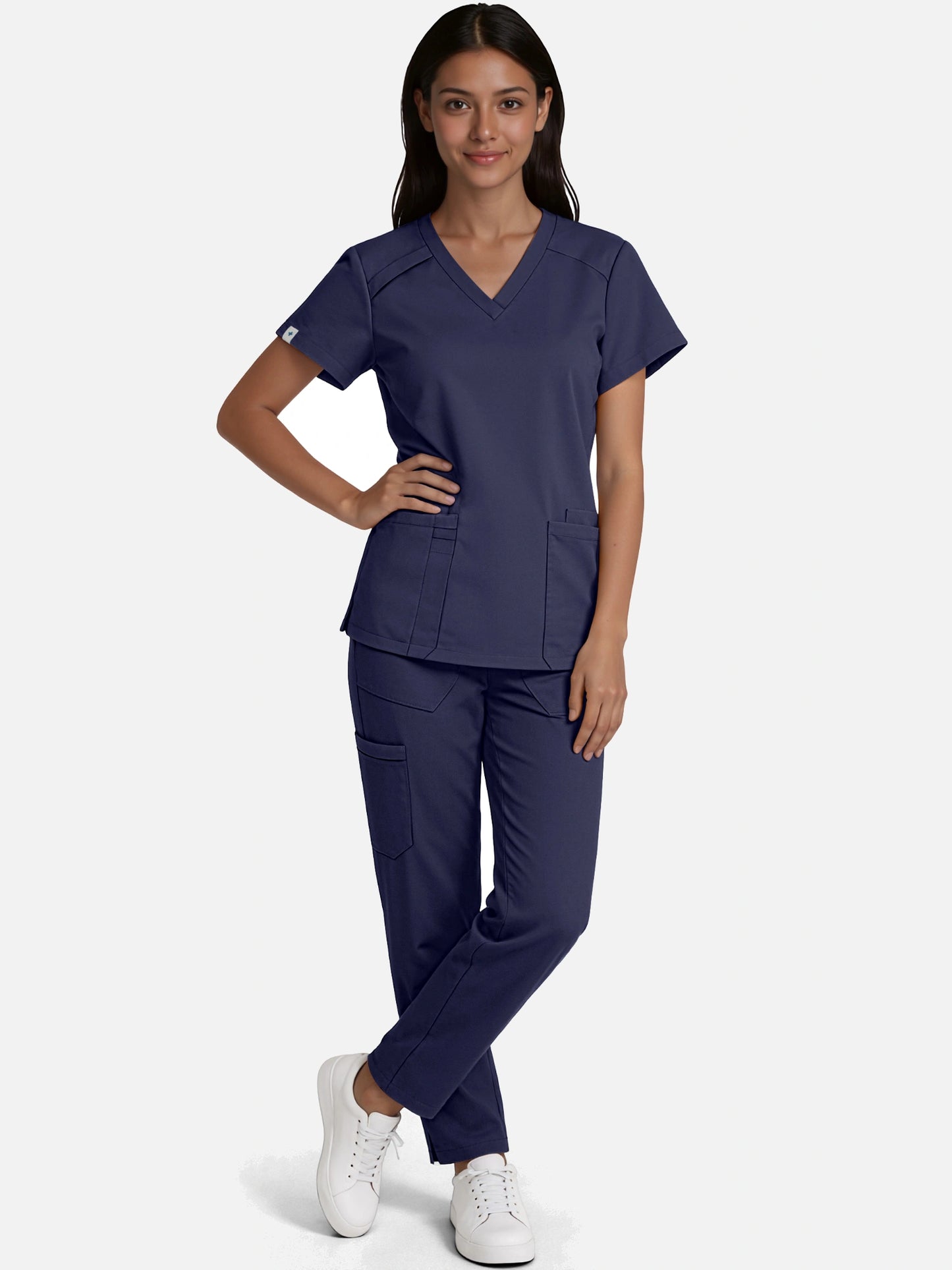 Navy Blue – Eadflie Women's Woven V-Neck Uniform Set – Straight-Leg Structured – product image 08