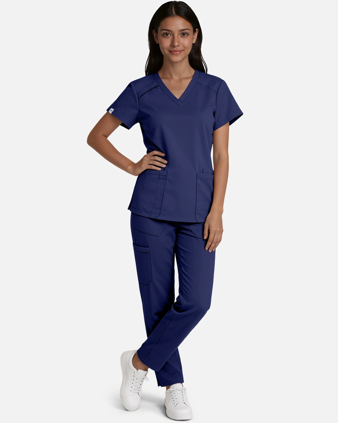 Navy Blue – Eadflie Women's Woven V-Neck Uniform Top – Structured with Shoulder Piping – product image 27