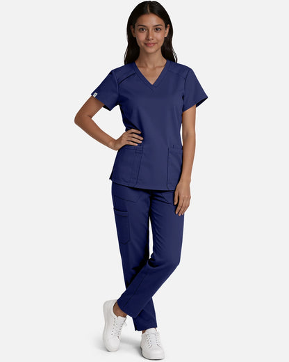 Navy Blue – Eadflie Women's Woven V-Neck Uniform Top – Structured with Shoulder Piping – product image 27