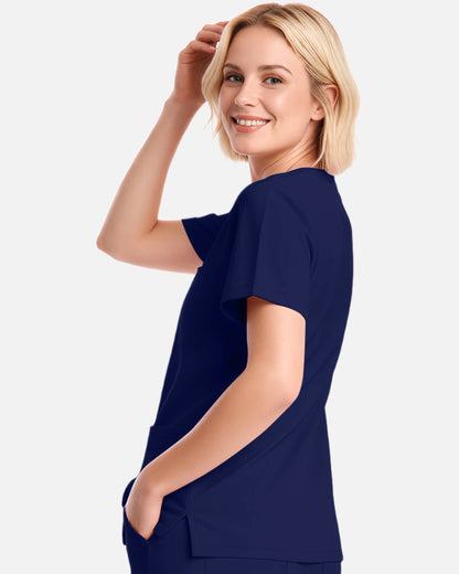 Navy Blue – Eadflie Women's V-Neck Uniform Top – Short Sleeve 3-Pocket Soft Stretch – product image 59