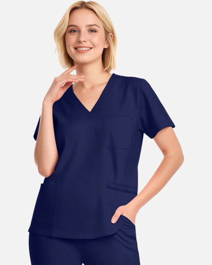 Navy Blue – Eadflie Women's V-Neck Uniform Top – Short Sleeve 3-Pocket Soft Stretch – product image 57