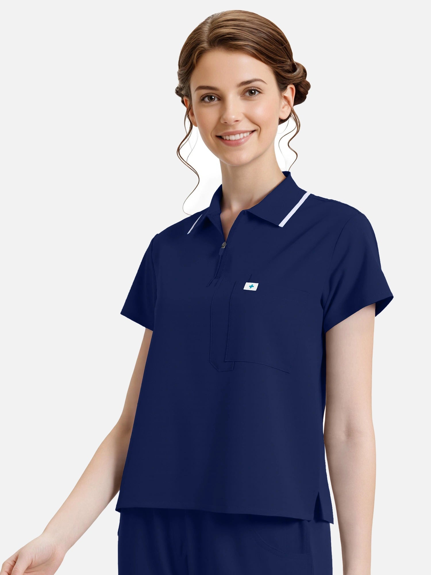 Navy Blue – Eadflie Women's Zip Polo Straight-Leg Uniform Set – product image 86