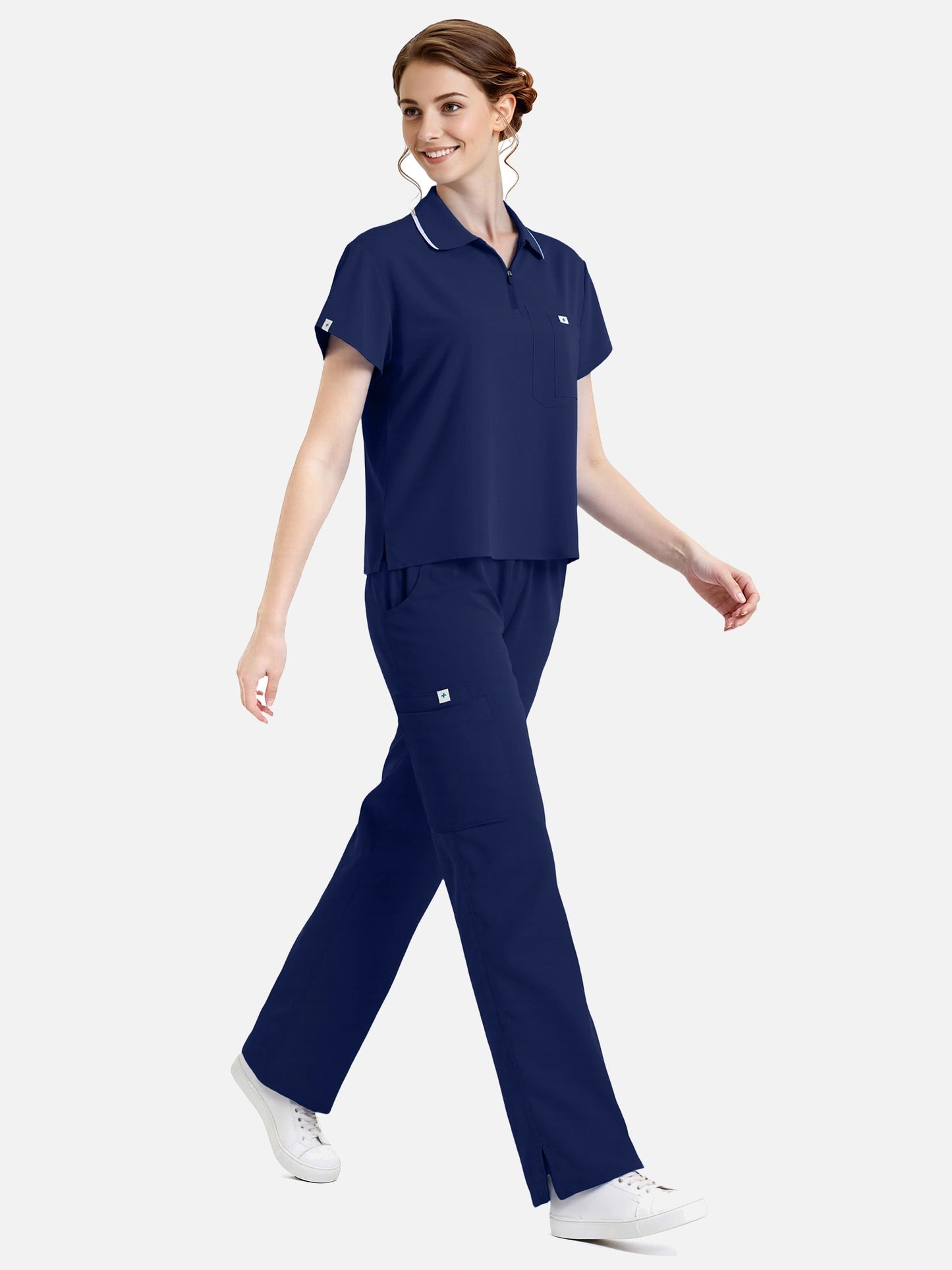 Navy Blue – Eadflie Women's Zip Polo Straight-Leg Uniform Set – product image 90