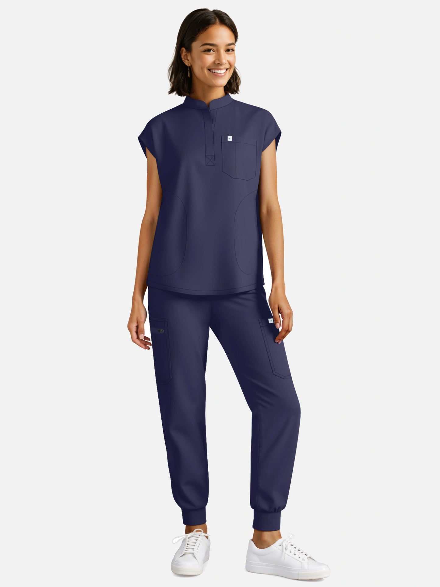 Navy Blue – Eadflie Women's Henley Sleeveless Jogger Uniform Set – product image 92