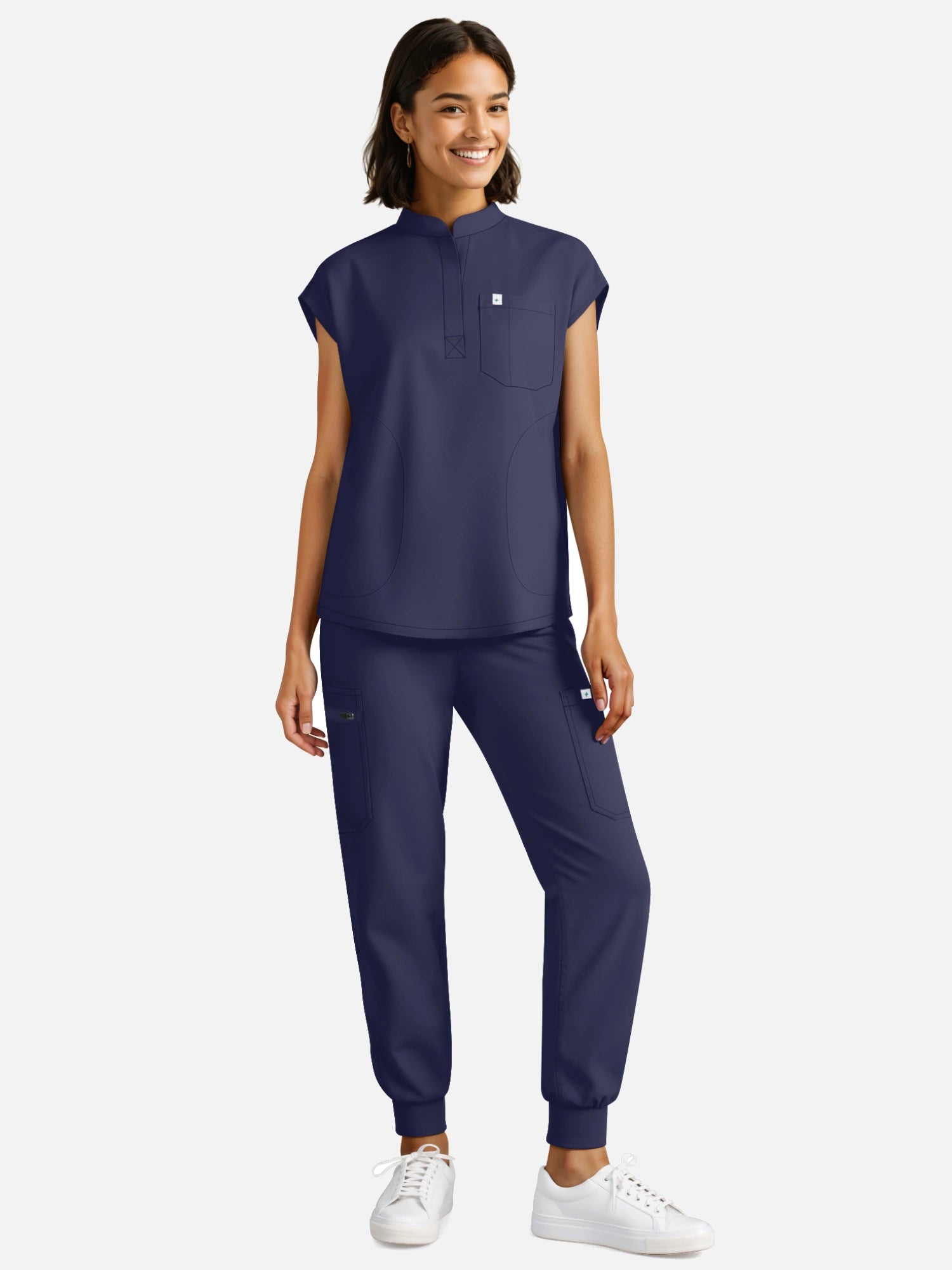 Navy Blue – Eadflie Women's Henley Sleeveless Jogger Uniform Set – product image 92