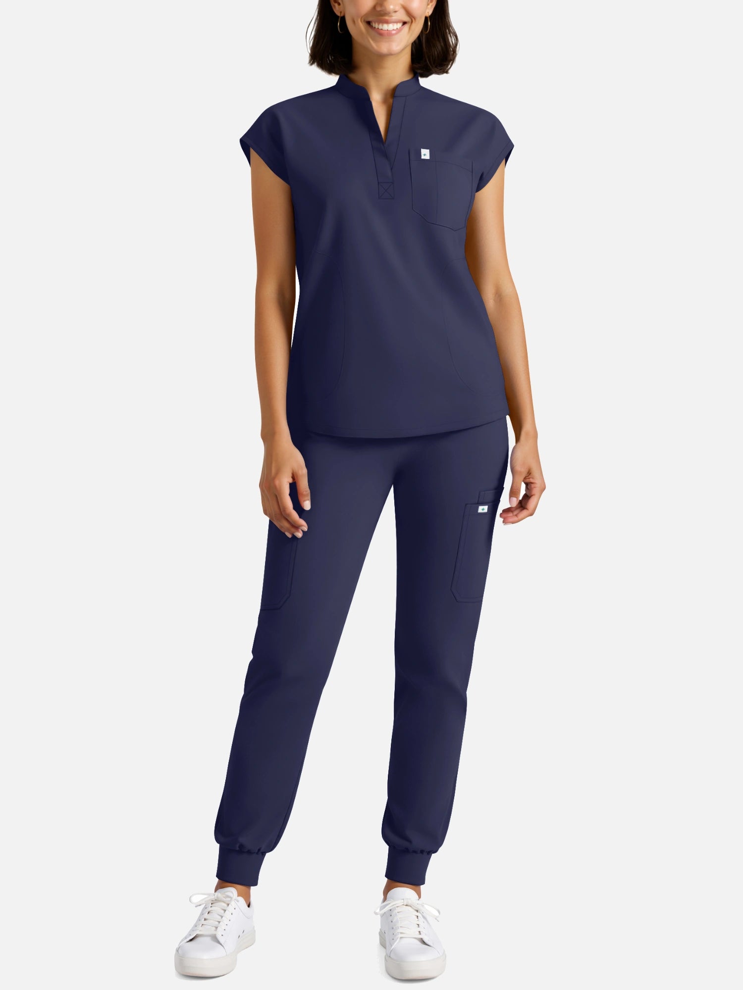 Navy Blue – Eadflie Women's Henley Sleeveless Jogger Uniform Set – product image 93