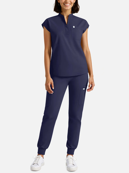Navy Blue – Eadflie Women's Henley Sleeveless Jogger Uniform Set – product image 93