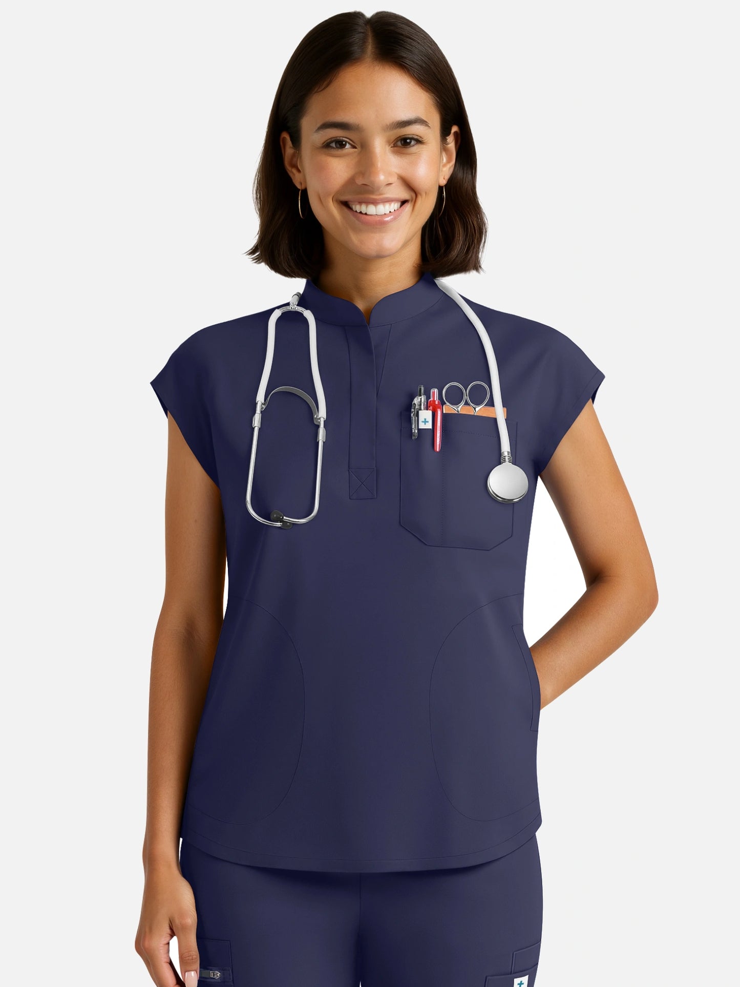 Navy Blue – Eadflie Women's Henley Sleeveless Jogger Uniform Set – product image 95
