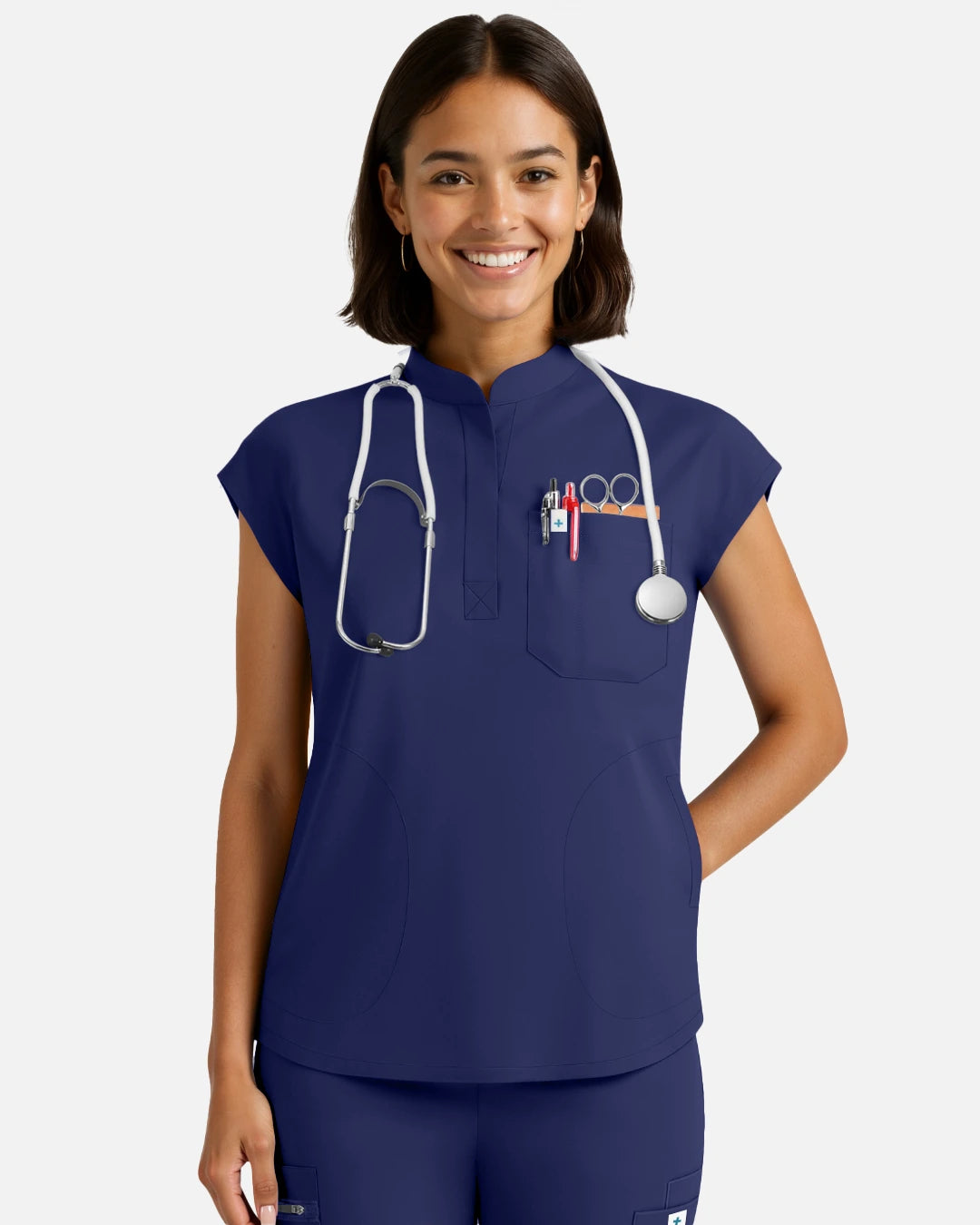 Navy Blue – Eadflie Women's Sleeveless Henley Uniform Top – product image 74