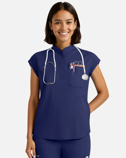 Navy Blue – Eadflie Women's Sleeveless Henley Uniform Top – product image 74