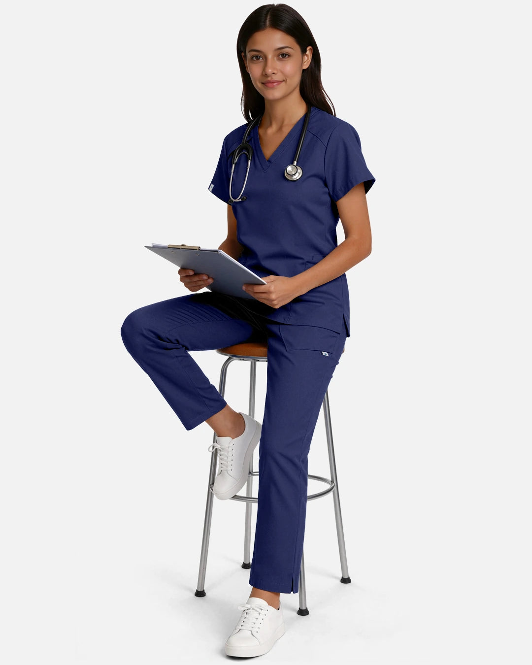 Navy Blue – Eadflie Women's Woven Straight-Leg Uniform Pants – Structured Tailored Bottoms – product image 52