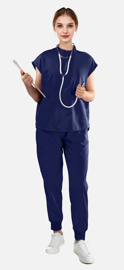 Navy Blue – Eadflie Women's Sleeveless Mandarin Collar Jogger Uniform Set – product image 84
