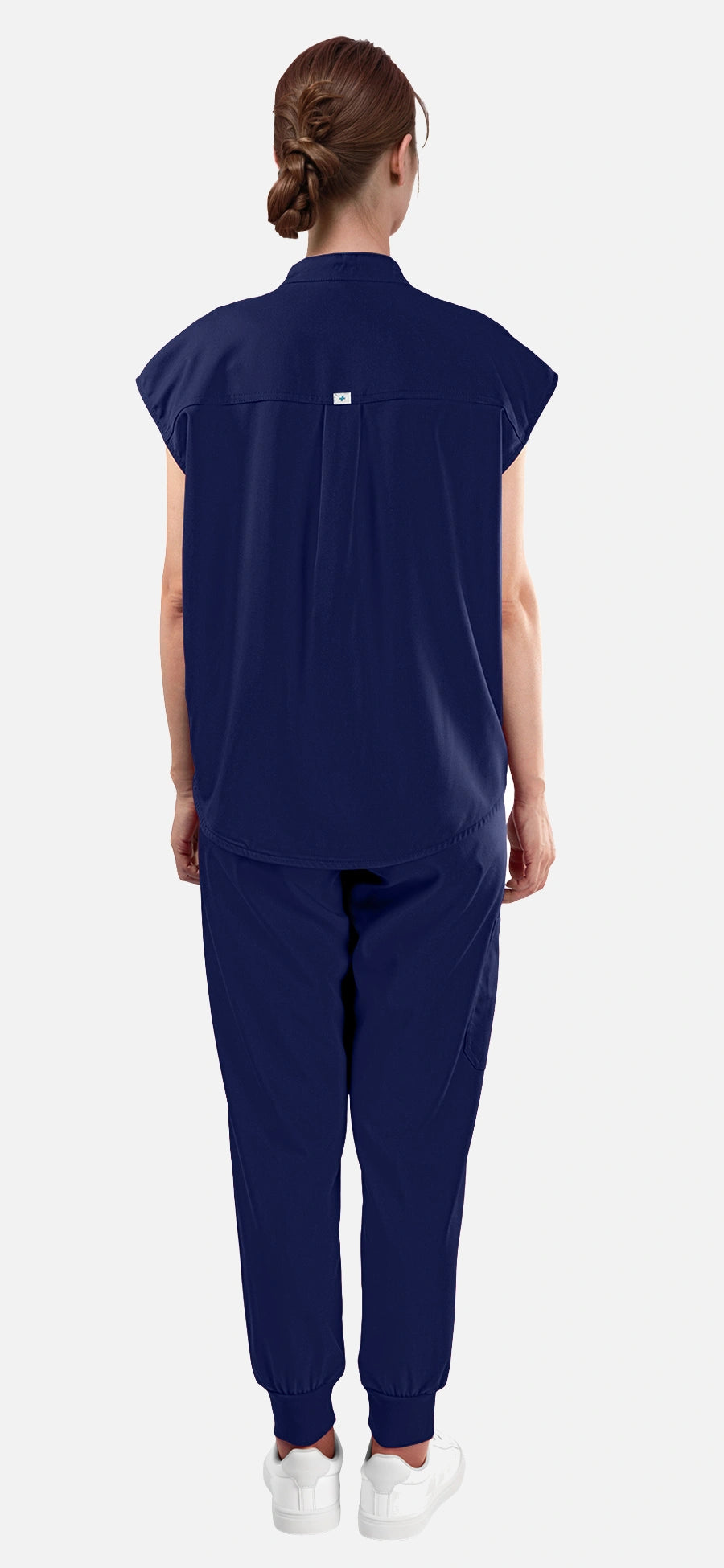 Navy Blue – Eadflie Women's Sleeveless Mandarin Collar Jogger Uniform Set – product image 85