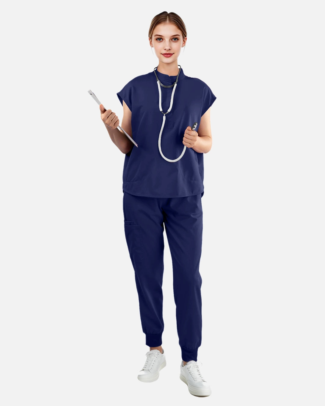 Navy Blue – Eadflie Women's Sleeveless Mandarin Collar Uniform Top – product image 51