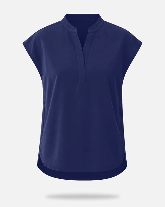 Navy Blue – Eadflie Women's Sleeveless Mandarin Collar Uniform Top – product image 49