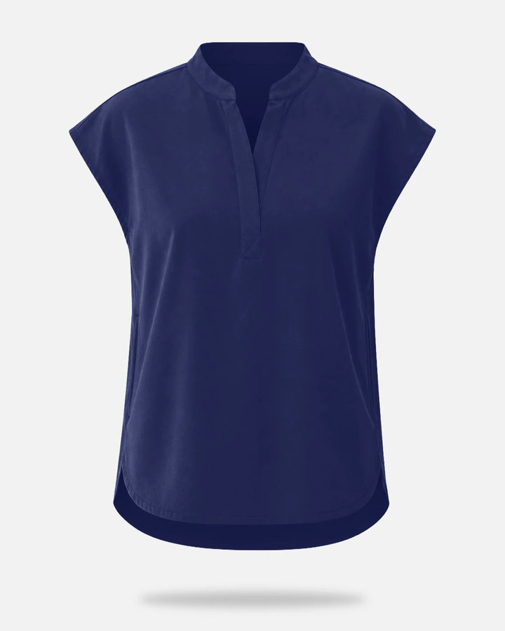 Eadflie Women's Sleeveless Mandarin Collar Uniform Top - Navy Blue