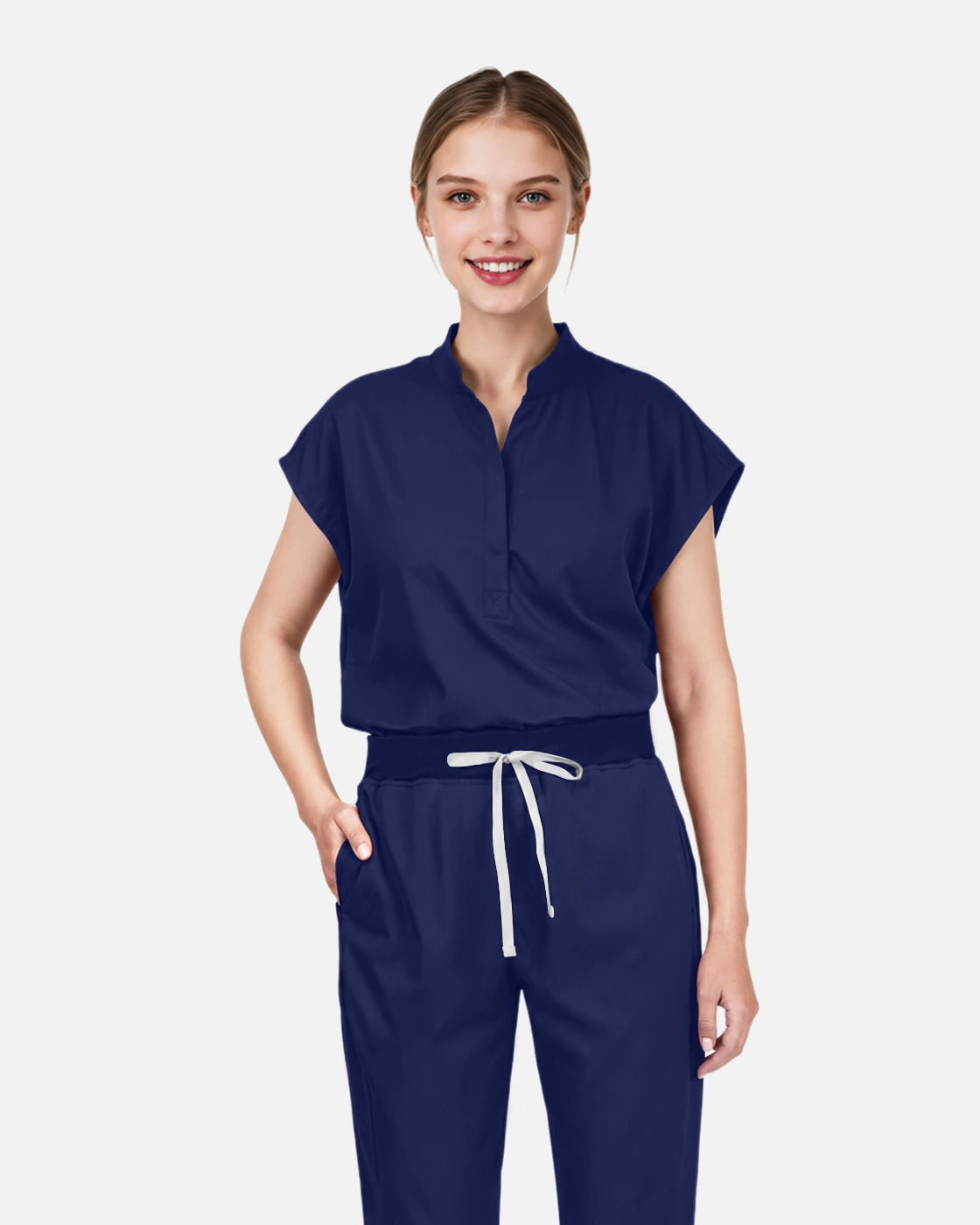 Navy Blue – Eadflie Women's Sleeveless Mandarin Collar Uniform Top – product image 50