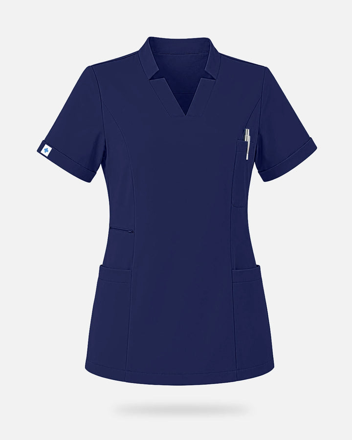 Eadflie Women's Split V-Neck Uniform Top - Navy Blue