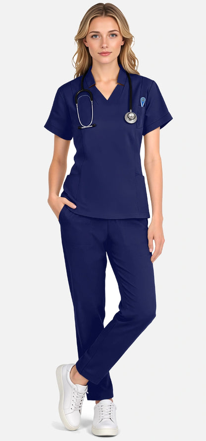 Navy Blue – Eadflie Women's Split V-Neck Uniform Set – Tapered-Leg 9-Pocket Slim Fit – product image 82