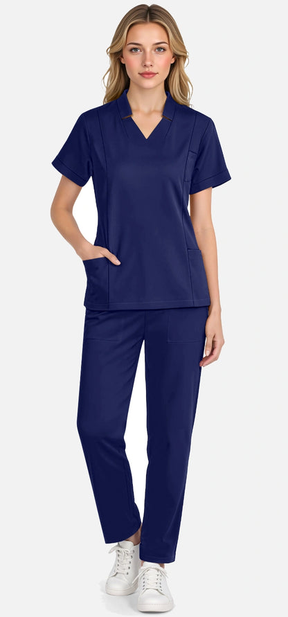Navy Blue – Eadflie Women's Split V-Neck Uniform Set – Tapered-Leg 9-Pocket Slim Fit – product image 83