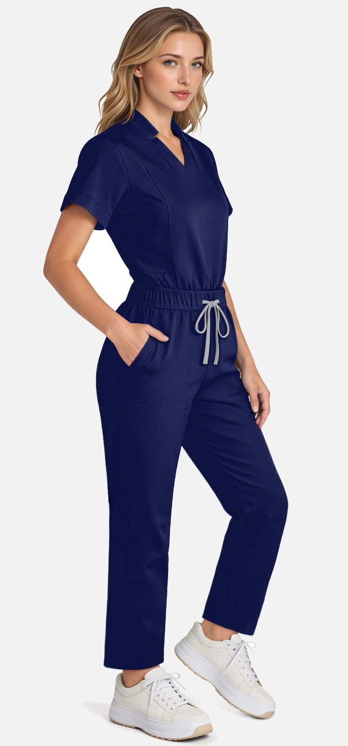 Navy Blue – Eadflie Women's Split V-Neck Uniform Set – Tapered-Leg 9-Pocket Slim Fit – product image 84