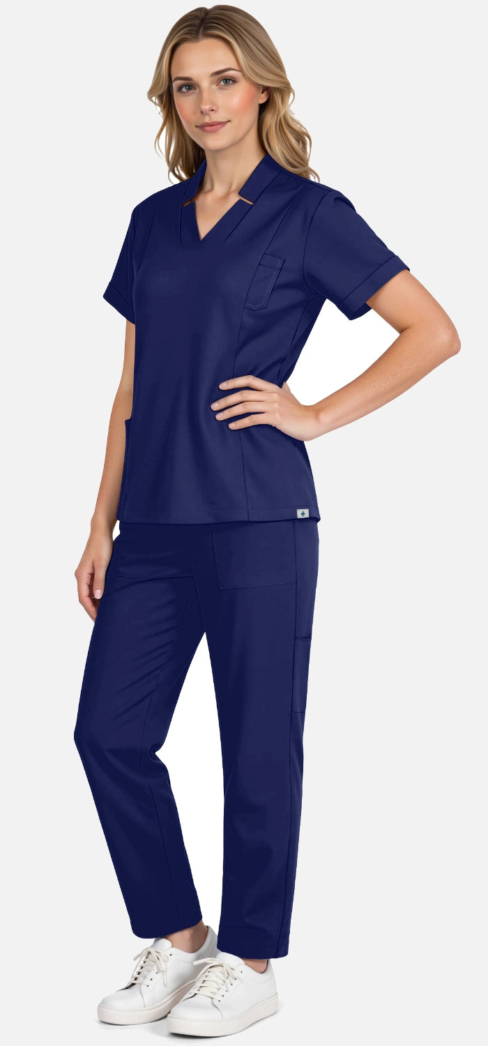 Navy Blue – Eadflie Women's Split V-Neck Uniform Set – Tapered-Leg 9-Pocket Slim Fit – product image 85