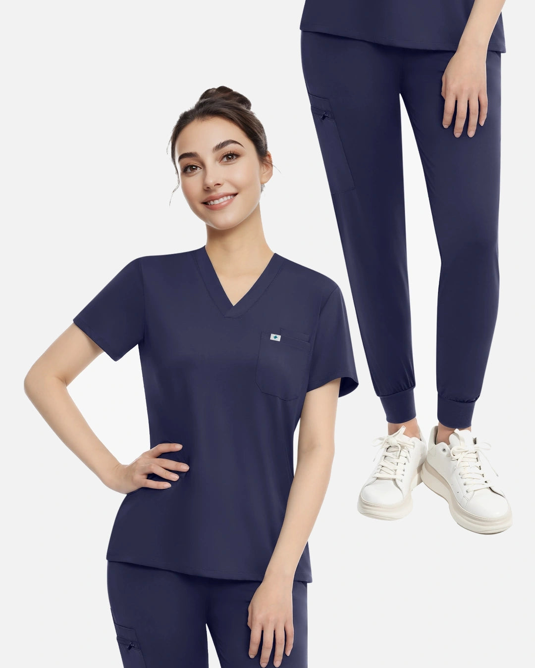 Navy Blue – Eadflie Women's Knit V-Neck Jogger Uniform Set – product image 57