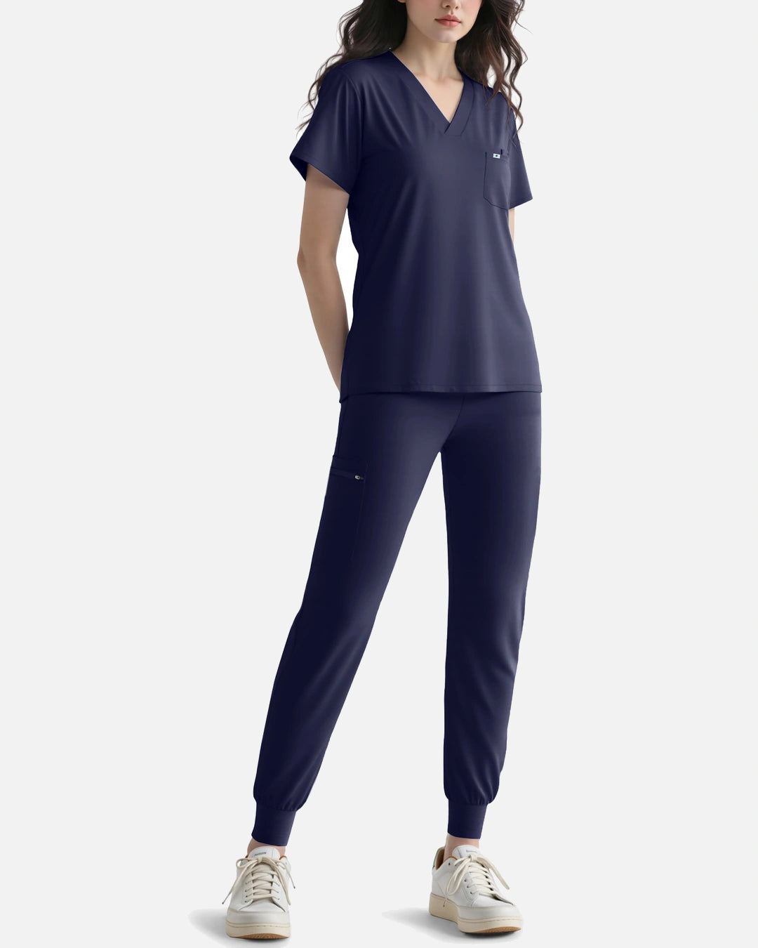 Navy Blue – Eadflie Women's Knit V-Neck Jogger Uniform Set – product image 58