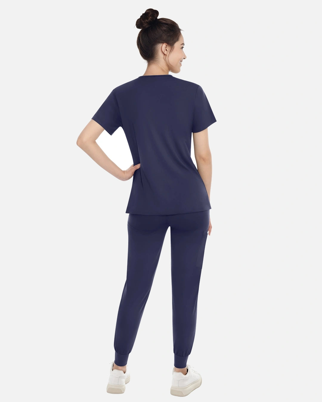 Navy Blue – Eadflie Women's Knit V-Neck Jogger Uniform Set – product image 59