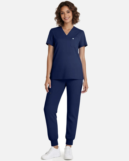 Navy Blue – Eadflie Women's Classic V-Neck Jogger Uniform Set – product image 83