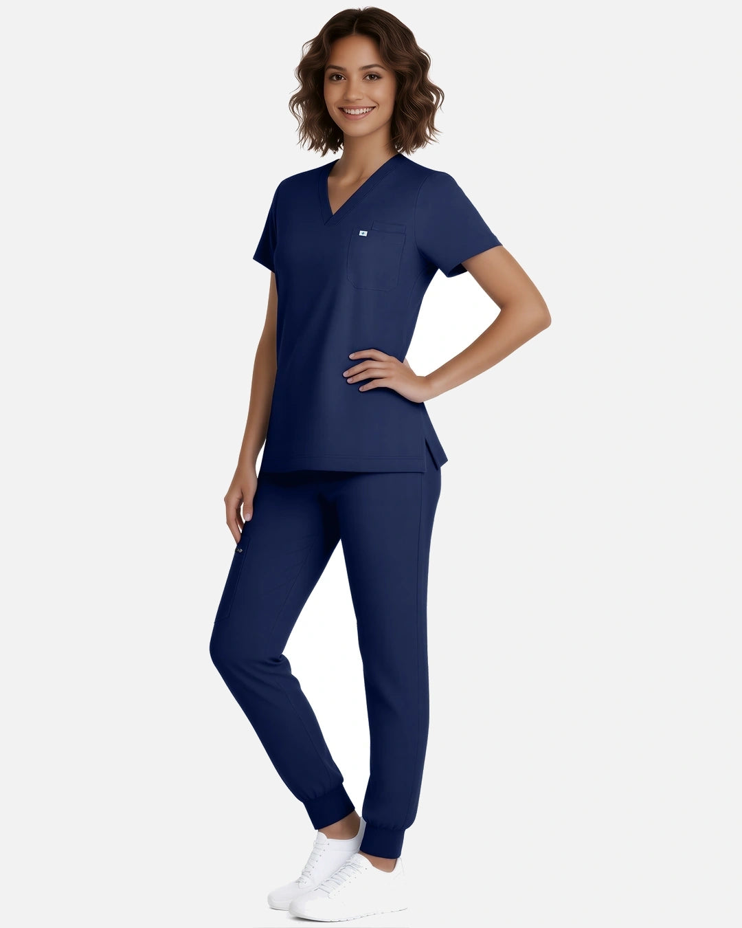 Navy Blue – Eadflie Women's Classic V-Neck Jogger Uniform Set – product image 85