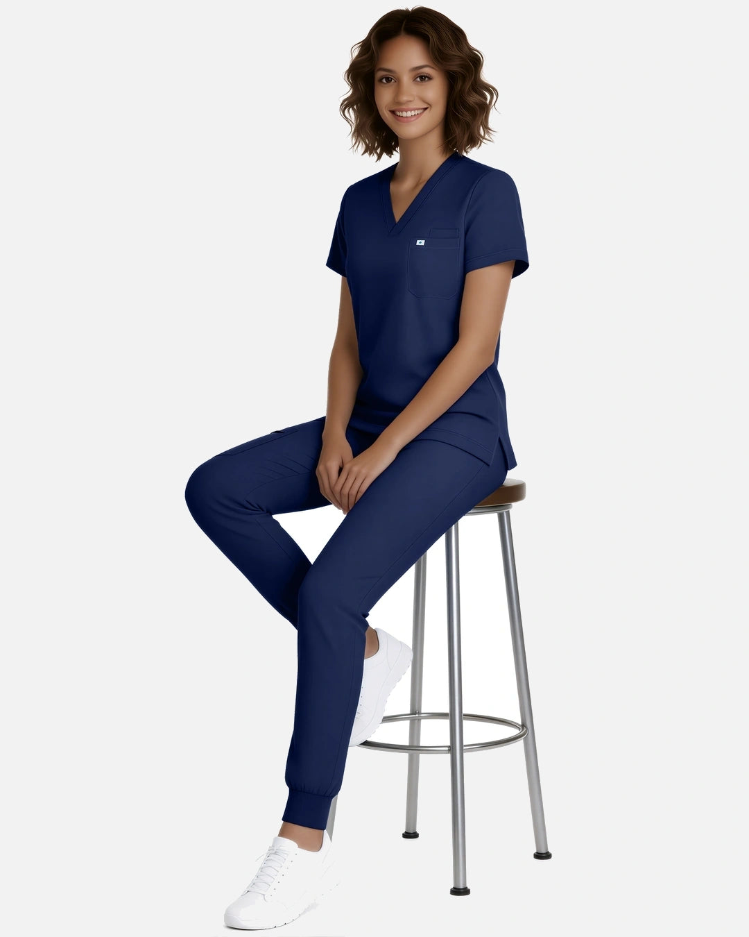 Navy Blue – Eadflie Women's Classic V-Neck Jogger Uniform Set – product image 89