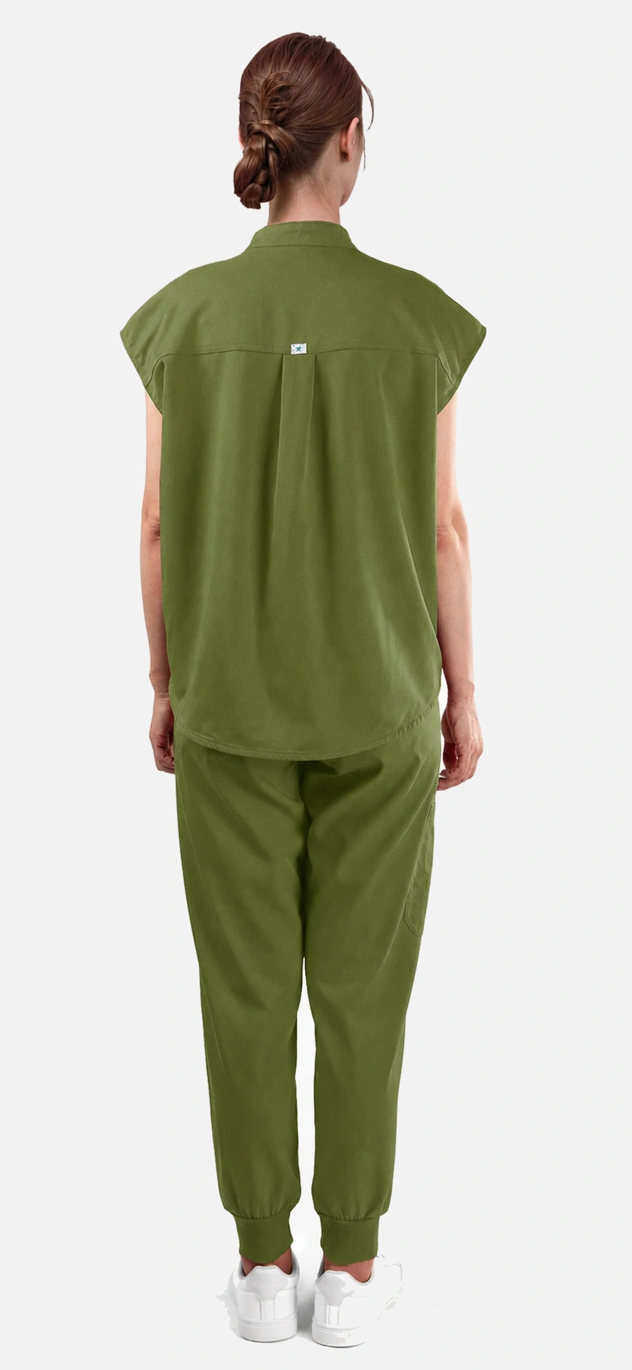 Olive Green – Eadflie Women's Sleeveless Mandarin Collar Jogger Uniform Set – product image 109