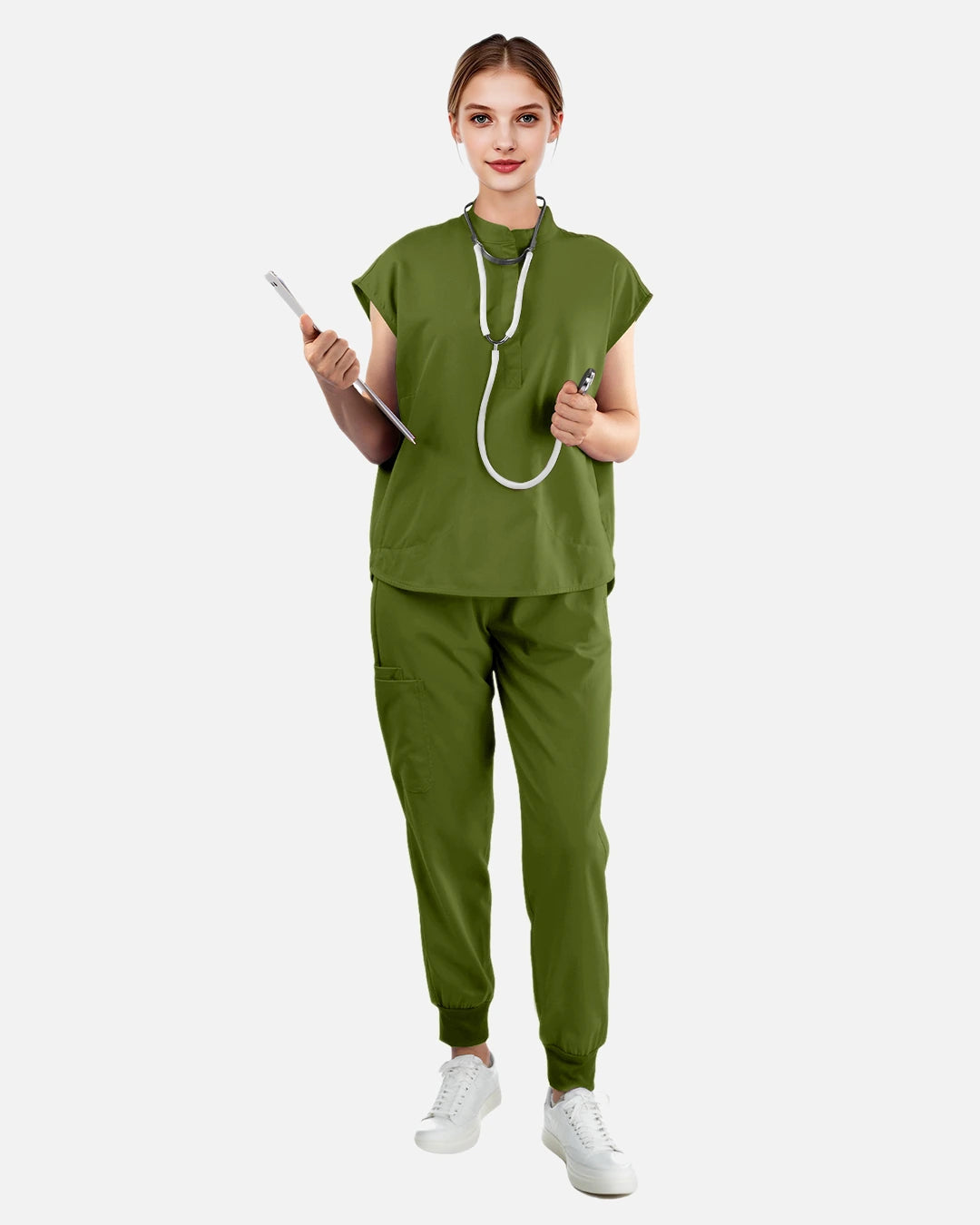 Olive Green – Eadflie Women's Sleeveless Mandarin Collar Uniform Top – product image 39