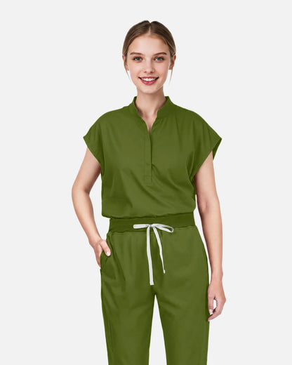 Olive Green – Eadflie Women's Sleeveless Mandarin Collar Uniform Top – product image 38