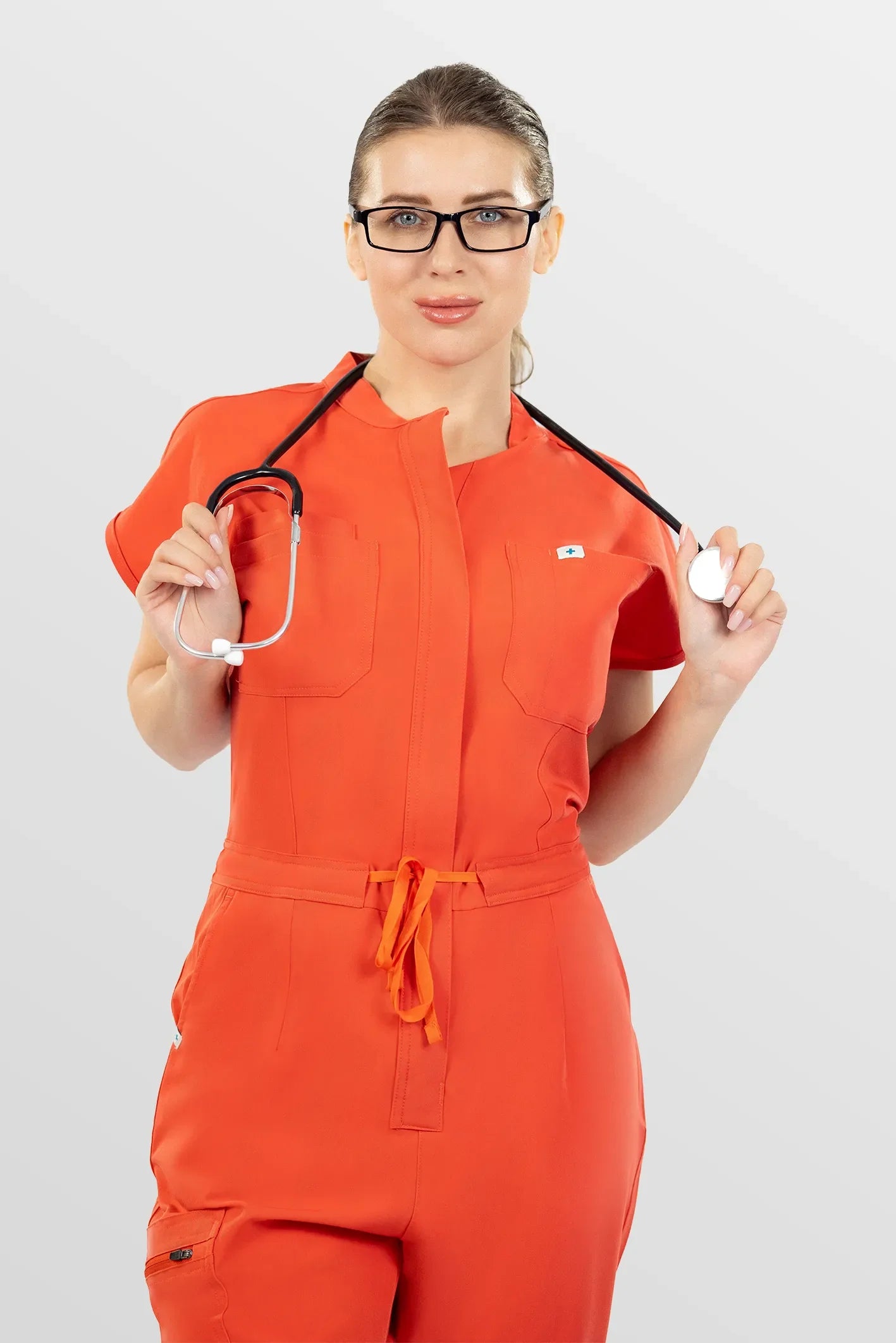 Orange Eipnare Women's Zip-Front Sleeveless Scrub Jumpsuit - Stretch Medical Scrubs for Women
