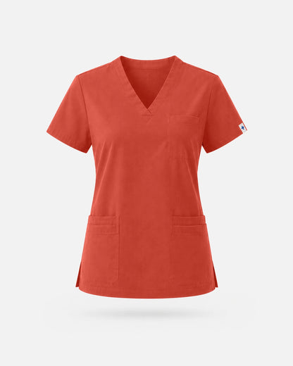 Orange Red – Eadflie Women's V-Neck Uniform Top – Short Sleeve 3-Pocket Soft Stretch – product image 16