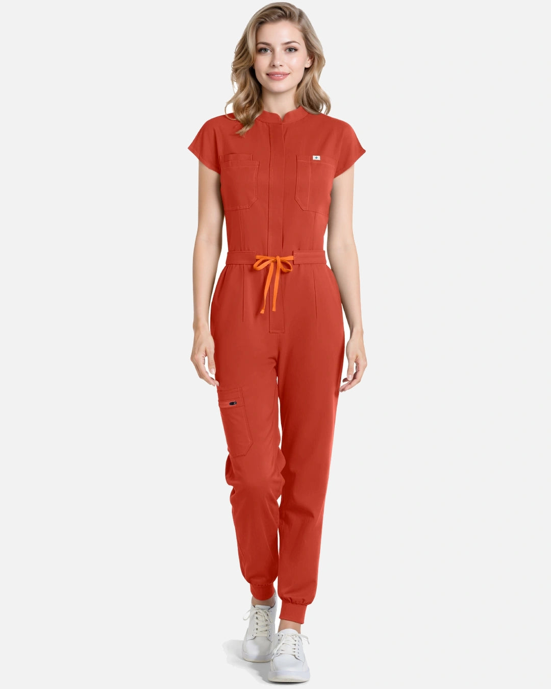 Orange Red – Eadflie Women's Zip-Front Uniform Jumpsuit – Sleeveless Stretch One-Piece – product image 26