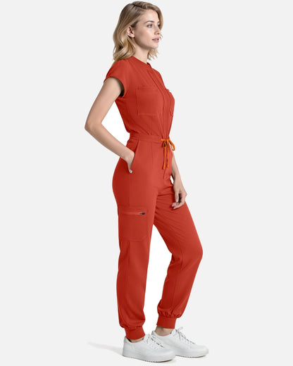 Orange Red – Eadflie Women's Zip-Front Uniform Jumpsuit – Sleeveless Stretch One-Piece – product image 27