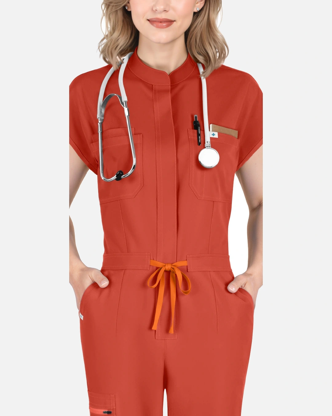 Orange Red – Eadflie Women's Zip-Front Uniform Jumpsuit – Sleeveless Stretch One-Piece – product image 31