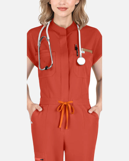 Orange Red – Eadflie Women's Zip-Front Uniform Jumpsuit – Sleeveless Stretch One-Piece – product image 31