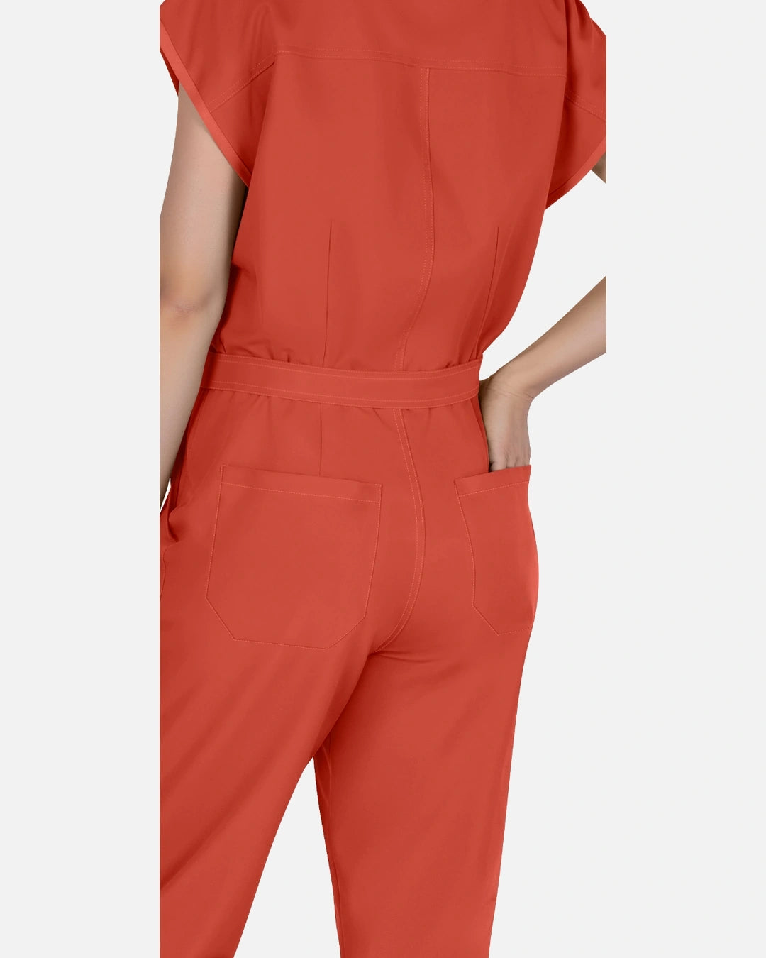 Orange Red – Eadflie Women's Zip-Front Uniform Jumpsuit – Sleeveless Stretch One-Piece – product image 32