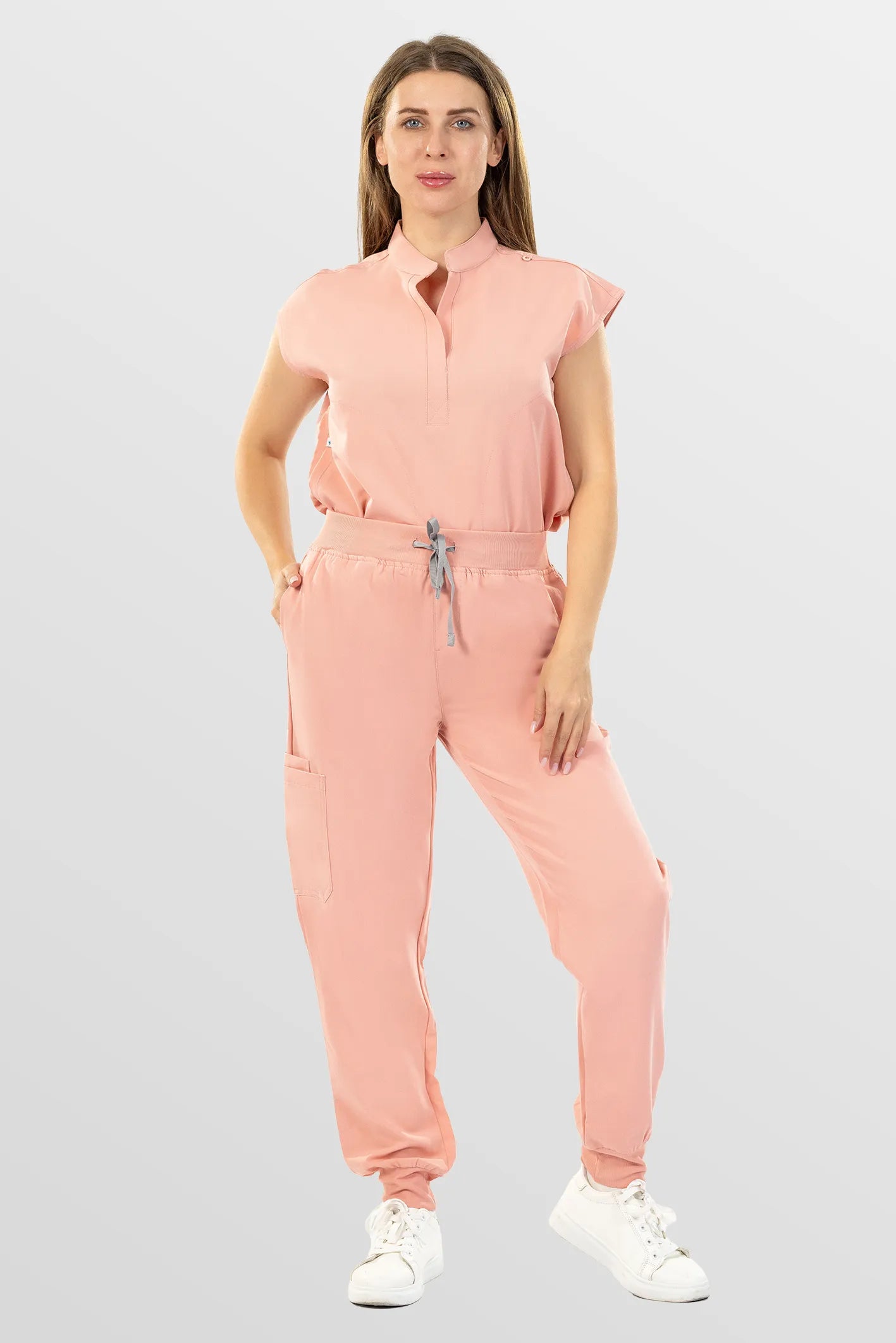 Pink Eipnare Women's Henley Collar Sleeveless Jogger Scrub Set - Stretch Medical Scrubs for Women